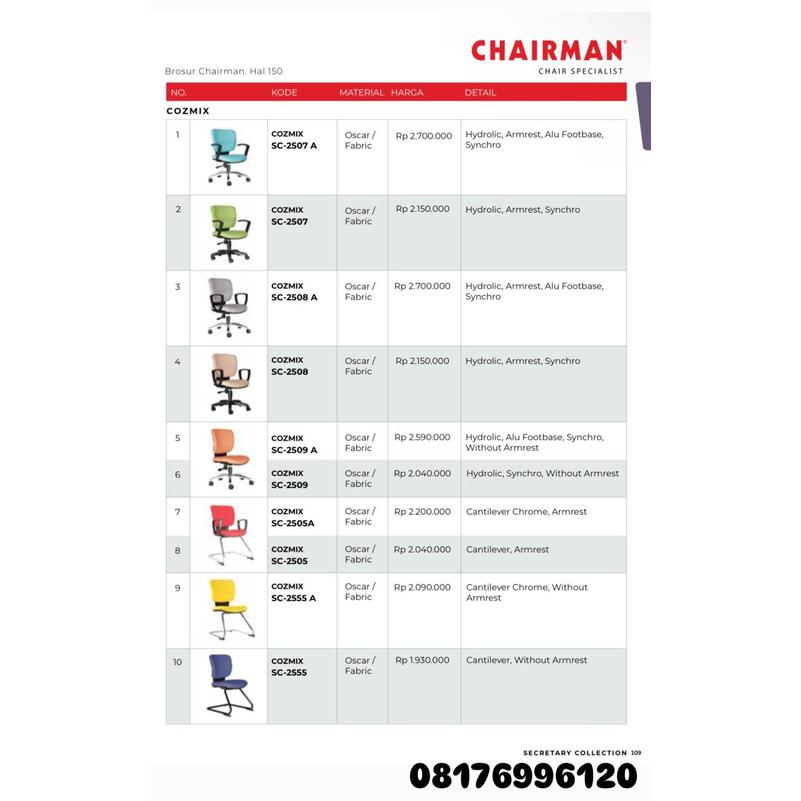 Kursi Kantor Chairman COZMIX SC 2507 A 2507 2508 A 2508 2509 A 2509 2505 A 2505 2555 A 2555