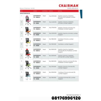 Kursi Kantor Chairman MASTERPIECE TS 01201 A 01201 01203 A 01203 01205 A 01205 01301 A 01301 01303 A 01303 01305 A 01305