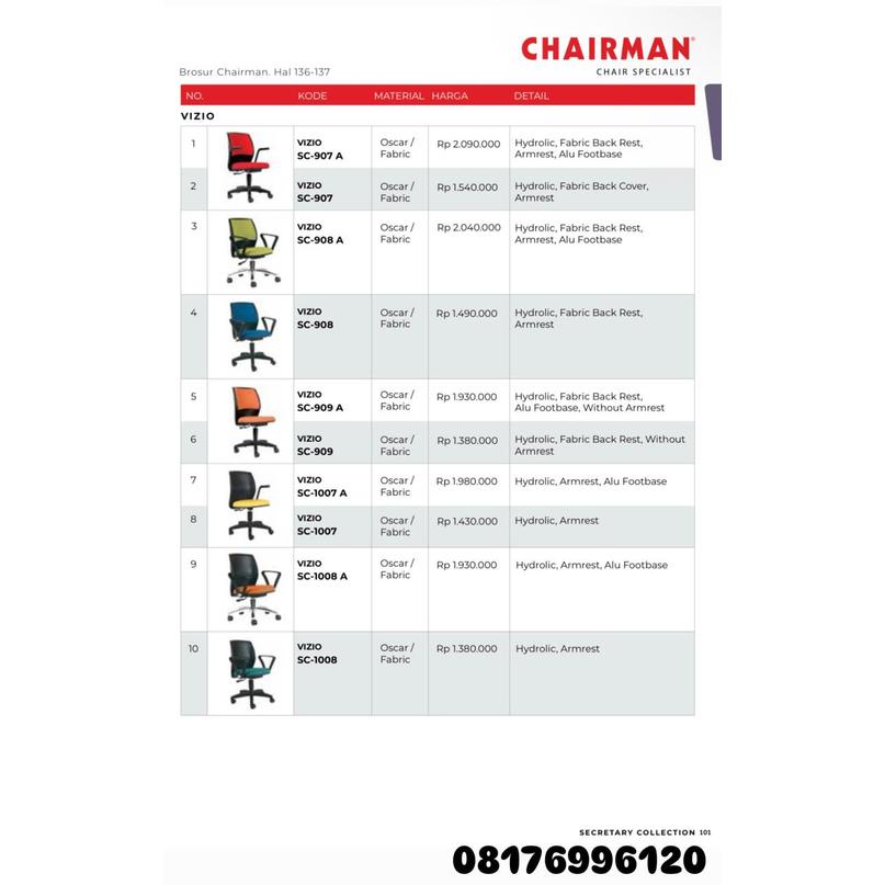 Kursi Kantor Chairman VIZIO SC 907 A 907 908 A 908 909 A 909 1007 A 1007 1008 A 1008