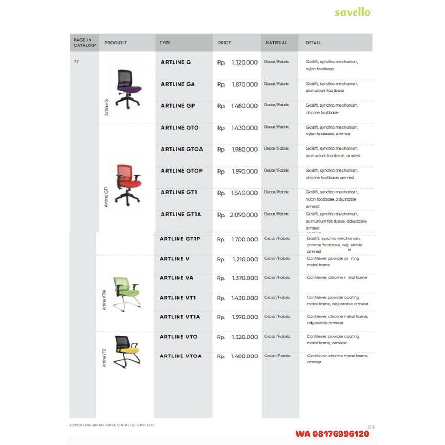 Kursi Kantor Savello ARTLINE G GA GP GTO GTOA GT1 GT1A GT1P V VA VT1 VT1A VTO VTOA