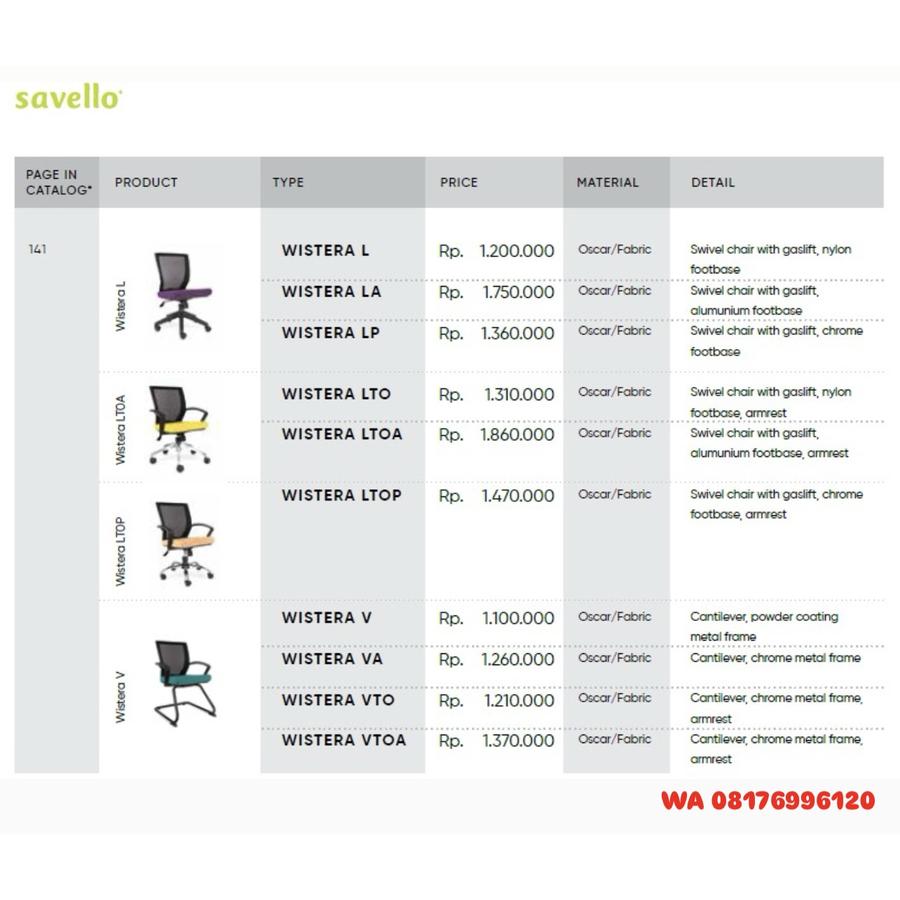 Kursi Kantor Savello WISTERA L LA LP LTO LTOA LTOP V VA VTO VTOA