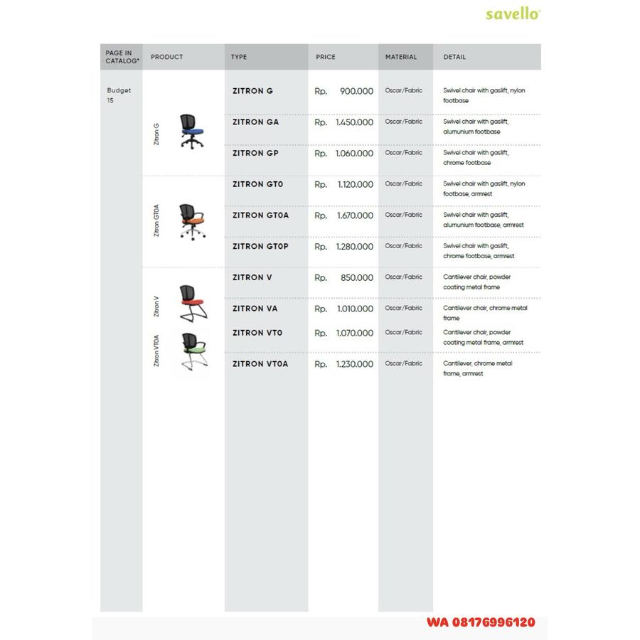 Kursi Kantor Savello ZITRON G GA GP GT0 GT0A GT0P V VA VT0 VT0A