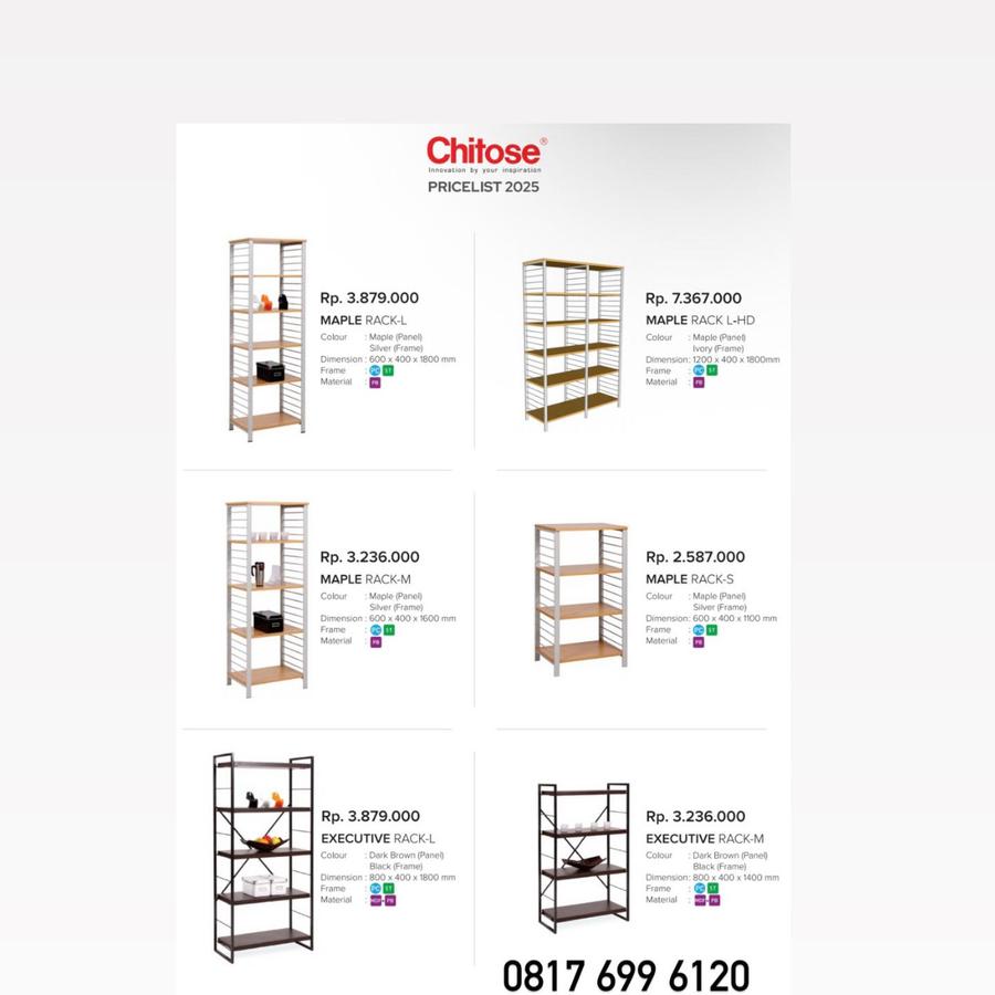 Rak Kantor Chitose MAPLE RACK-L MAPLE RACK L-HD MAPLE RACK-M MAPLE RACK-S EXECUTIVE RACK-L EXECUTIVE RACK-M